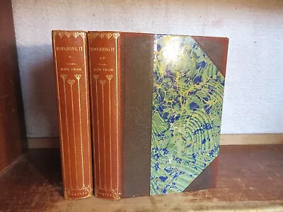 Old ROUGHING IT Leather Book Set MARK TWAIN ANTIQUE WESTERN COWBOY CIVIL WAR LOT • $11.50