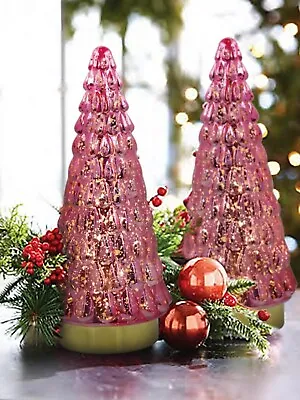 Pink Glass Christmas Tree 2Pcs Tabletop Mercury Christmas Tree With Light Batt • $59.95