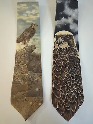 Lot Of 2 Vintage Endangered Species 100% Silk Hawk Tie • $17.50