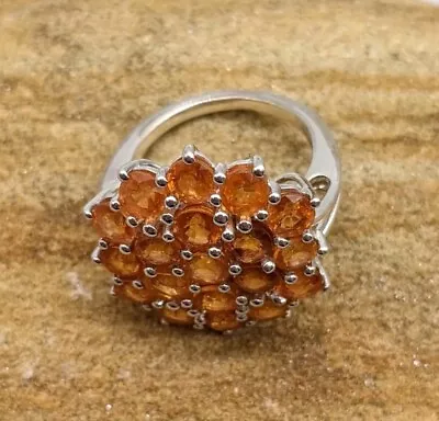 Sterling Silver Mandarin Garnet Cluster Ring Size M New • $49.33