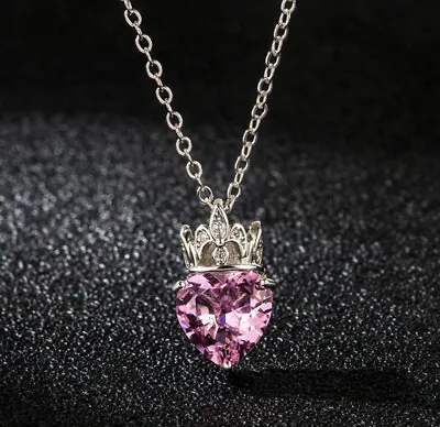 £3.79 • Buy 925 Sterling Silver Crown Heart Crystal Pendant Chain Necklace Womens Jewellery