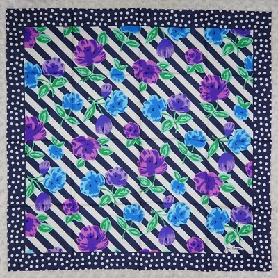 $14.99 • Buy K854 Jim Thompson Blue Dot Flower Silk Scarf Scarves Sz. 32.5  X 33 