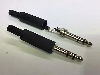 6.35mm X2 Deal Stereo Jack Connector Plug 1/4 Inch 6.3mm Black Solder • £3.50