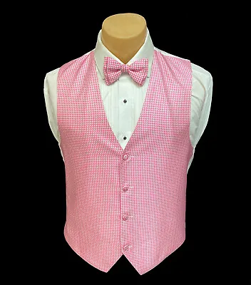 Men's Larr Brio Honeysuckle Pink Tuxedo Vest & Tie Bow Or Long Wedding Groom • $13.45