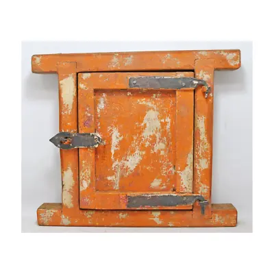 Antique Wooden Wall Décor Small Window Frame Orginal Hand Crafted Rustic Orange • $99