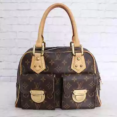 Louis Vuitton Manhattan PM Satchel Monogram Tote Top Handle Handbag Brown Purse • $899