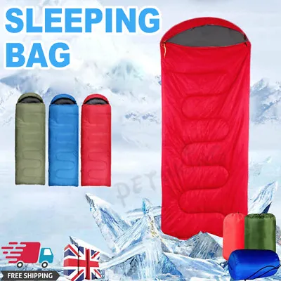 4 Season Single Sleeping Bags Camping Rectangular Envelope Zip Up Kids Adult Uk • £11.92