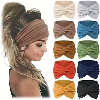 Womens Yoga Wide Headband Elastic Boho Hair Band Sports Turban Head Wrap Ladies • £3.24