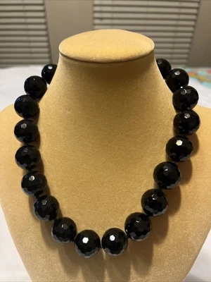 $195 • Buy Vtg Traditional Glittering Jet Black  Mourning Diamond Faceted Bead Necklace 20”