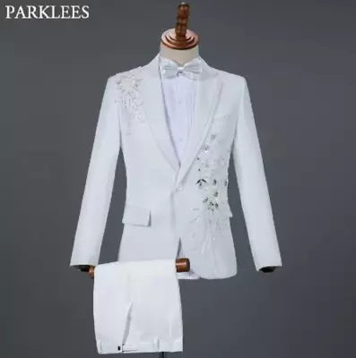  Men Set Embroidered Wedding Slim Tuxedo Suits With Pants Stage Suit Costume • $106.70