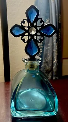 Rare Vintage Empty Oil Jar Or Perfume Bottle With A Blue Glass Cross On Top. • $45