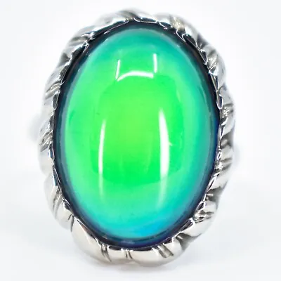 Classic Oval Color Changing Cabochon Silver Painted Adjustable Mood Ring • $5.99