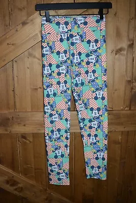 LuLaRoe One Size Disney Leggings Green Red Stripes Squares Mickey Mouse #52 NWOT • $14.62