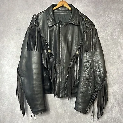 Vintage 80's HARLEY DAVIDSON Fringe Black Leather Biker Jacket Size 44(L) • $180