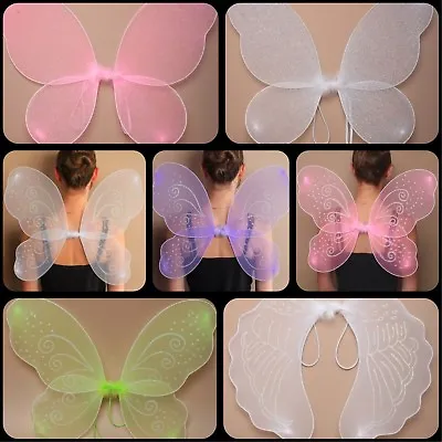 £8.95 • Buy Large Adult Net Fairy Wings With Silver Glitter Fancy Dress Up Pink White Black 