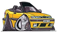 Saab 900 Convertible Cabrio Yellow 900s Cartoon T-shirt Available In Sizes S-3XL • $11.95