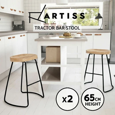 $134.47 • Buy Artiss 2 X Vintage Tractor Bar Stools Retro Wooden Stool Industrial Chairs 65cm
