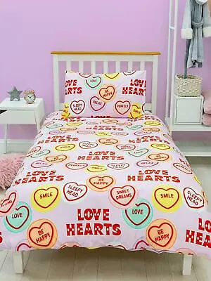 Swizzles Love Hearts Happy Single Duvet Cover Reversible Bedding Set • £14.99