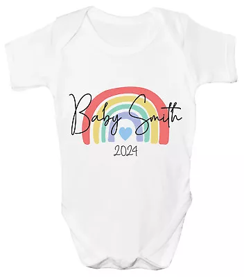 Personalised Rainbow Baby Grow Announcement Vest Any Name Customised Bodysuit • £7.25