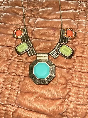 ESTATE Sale Find  !!!Silver Necklace Vintage TurquoiseCoralGreen Stone • $5