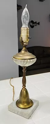 Vintage Brass/Marble  Leviton 8” Crystal Table Lamp - USA Bell Design • $35