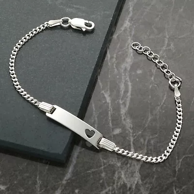 925 Solid Sterling Silver Baby Child Heart ID Identity Bracelet Engraving Option • £24