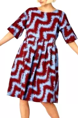 Gorman  Tiger Sadie Dress With Pockets Organic Cotton Sz. 12 Blue & Burgundy • $65