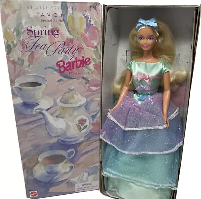 AVON MATTEL SPECIAL EDITION SPRING TEA PARTY BARBIE DOLL 1997 BLONDE New In Box! • $29.99