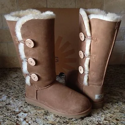 Ugg Bailey Button Triplet Triple Chestnut Tall Boots Us 5 Women • $144.49