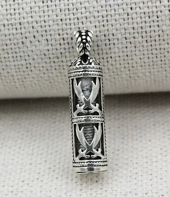 Double Sword Turkish 925K Silver Cylinder Taweez Talisman Stash Vial Pendant #44 • $39.31