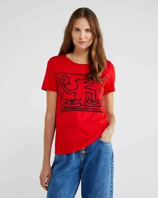 UNITED COLORS OF BENETTON X KEITH HARING RED DJ T SHIRT - SIZE S - NEW WITH TAGS • £27.49