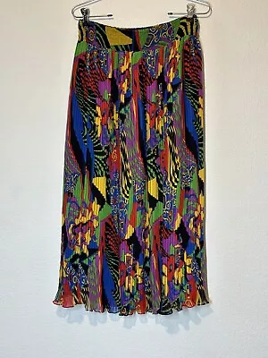 Vtg 80s Diane Freis SILK Maxi Skirt Georgette Pleats Multicolor Sz S/M Artsy • $32