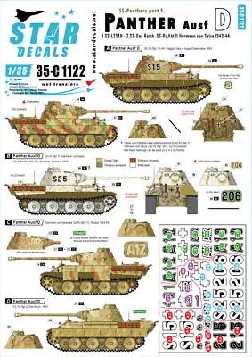 Star Decals 35-C1122 SS-Panthers # 5. Panther Ausf D In 1943-44 1/35 • £8.79