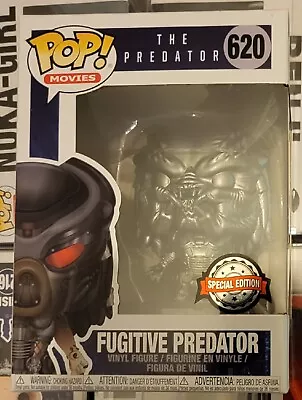 Funko Pop! The Predator - Fugitive Predator Gunmetal Chrome #620 Pop + Protector • £22