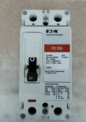 1) Eaton Fd2050 2pole  50amp 600v Circuit Breaker • $284.99