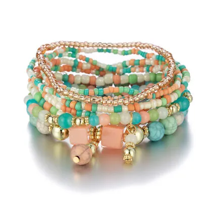 Stack Layering Beads Wrap Bracelet W/ Charms Bohemian Stretch Multi-Color Unisex • $10.95