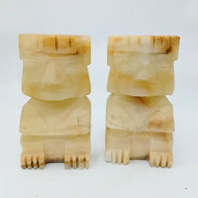 Vintage Hand Carved Onyx Alabaster Aztec Stone Bookends. Pre-owned  • $31.20