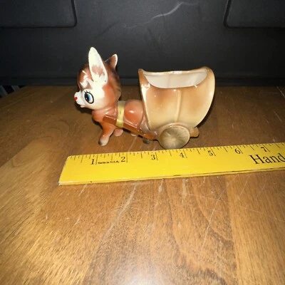$24.99 • Buy Vintage Enesco Donkey Pulling Cart Wagon Planter JAPAN Ceramic Succulent Pot
