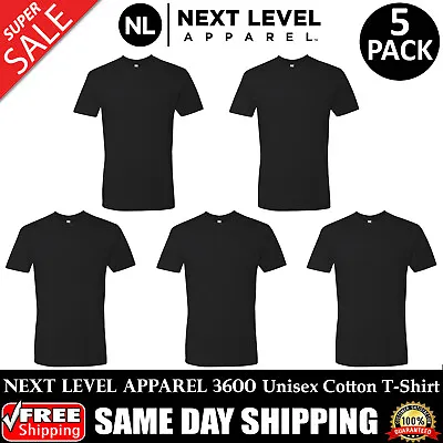 5 PACK OF NEXT LEVEL PLAIN Mens Black T Shirt Blank Cotton T-Shirt Tee 3600 S-XL • $36.68