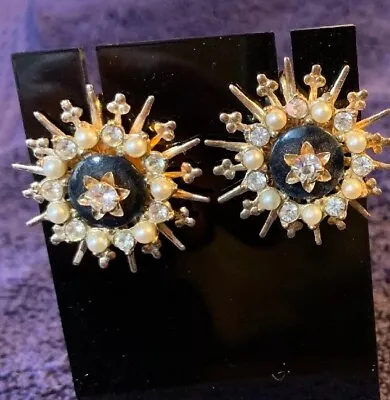 £73.78 • Buy Emmons 1950-60s Gorgeous Black & White Star Clip On Button Type Earrings