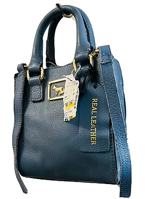 $39 • Buy Convertible Emma Fox Mini/small Crossbody Satchel Bag Blue Pebble Leather Gold
