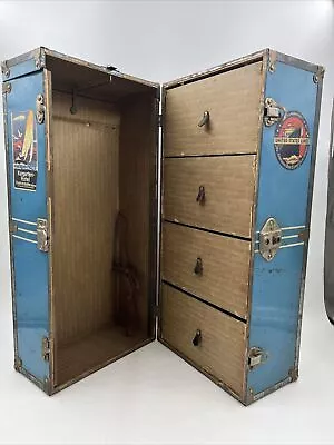 Antique Metal Steamer Trunk 12 Vintage Stickers Ireland Barcelona Carlsbad +MORE • $250