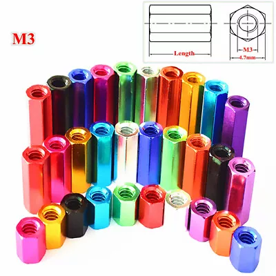 M3 Aluminium Alloy Threaded Standoff Spacers Hex Nuts Stud Sleeving Connector • $1.89