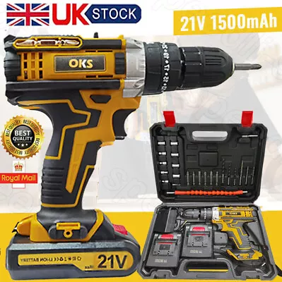 21V Cordless Drill + 2 Battery Heavy Duty Impact Driver Kit Hammer Screwdriver~ • £24.39