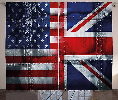 Union Jack Curtains Alliance UK And USA Window Drapes 2 Panel Set 108x84 Inches • £64.59