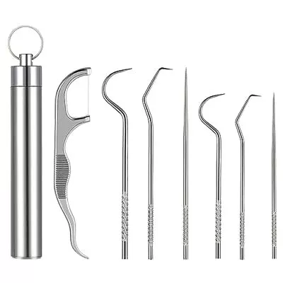 7 Pcs/set Portable Stainless Steel Pocket Set Reusable Metal Toothpicks Holder • $9.37