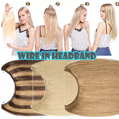 Hidden Secret Wire In Weft One Piece THICK Human Hair Extensions Headband BLONDE • $43.70