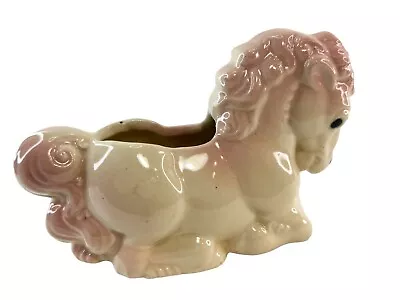 Vintage Kneeling Pony Horse Flower Pot Planter Vase Pink White Ceramic Glossy • $19.95