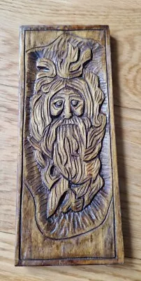 Green Man Hand-made Carved Ornament Wooden Pagan Spirits Size 10 X 24 Cm • £8.99