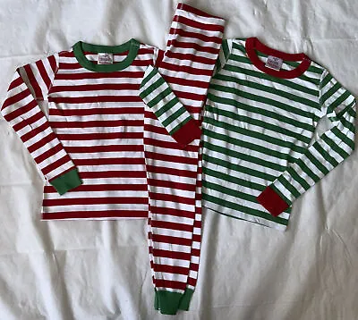 HANNA ANDERSSON Red Green Striped Long John Pajamas Size 130 (8) Lot • $36.99